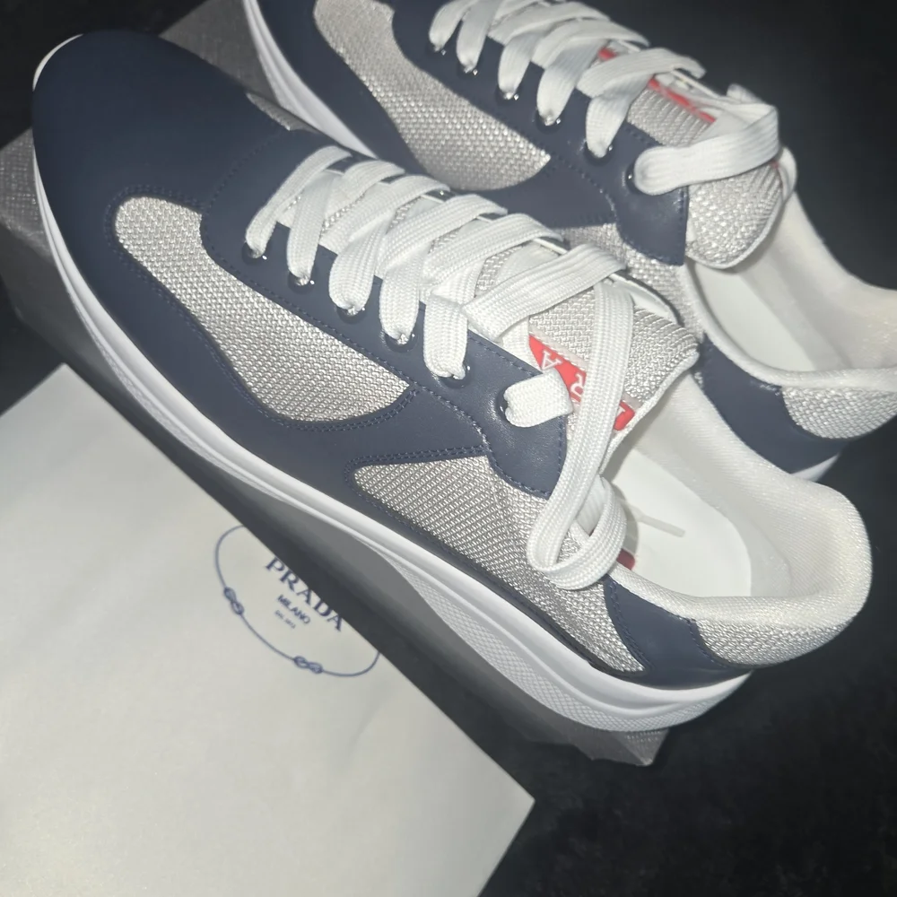 Prada Men's Black and White Sneakers with Red Accents - Picture 2 of 2